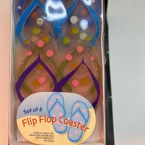 Adorable New In Box Set of Six Multicolored Polka Dot Flip Flop Coasters